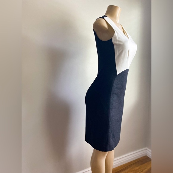 Vince Camuto Sheath Black Cream Career Formal Classy ColorBlock Sleeveless Dress - Picture 7 of 13